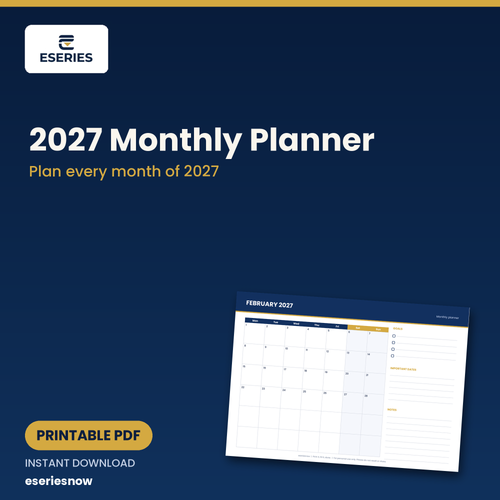 2027 Monthly Planner printable PDF cover - Eseries