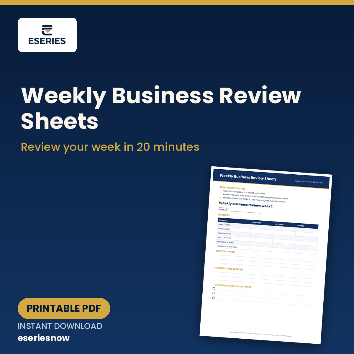 Weekly Business Review Sheets (Printable PDF) cover