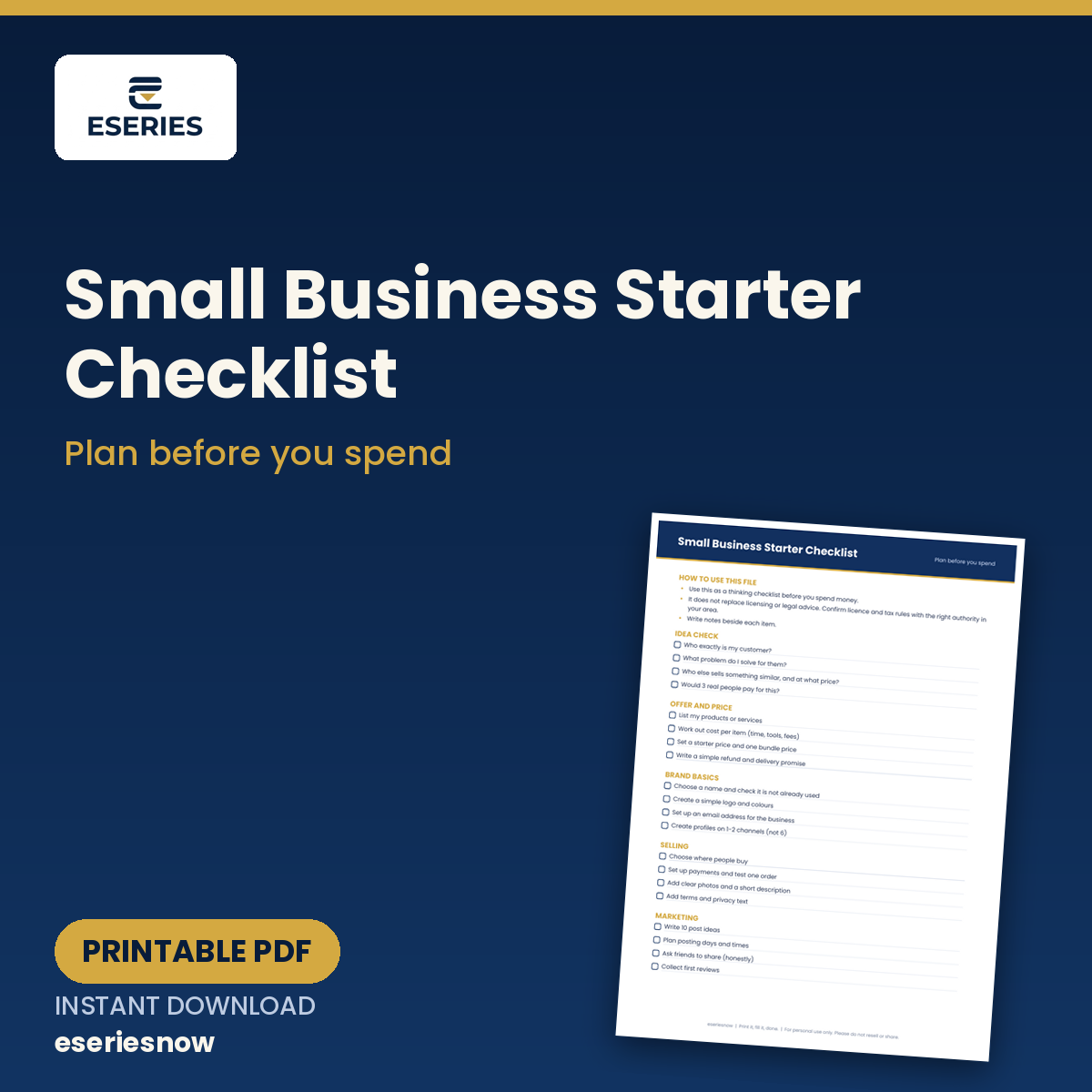 Small Business Starter Checklist (Printable PDF) cover