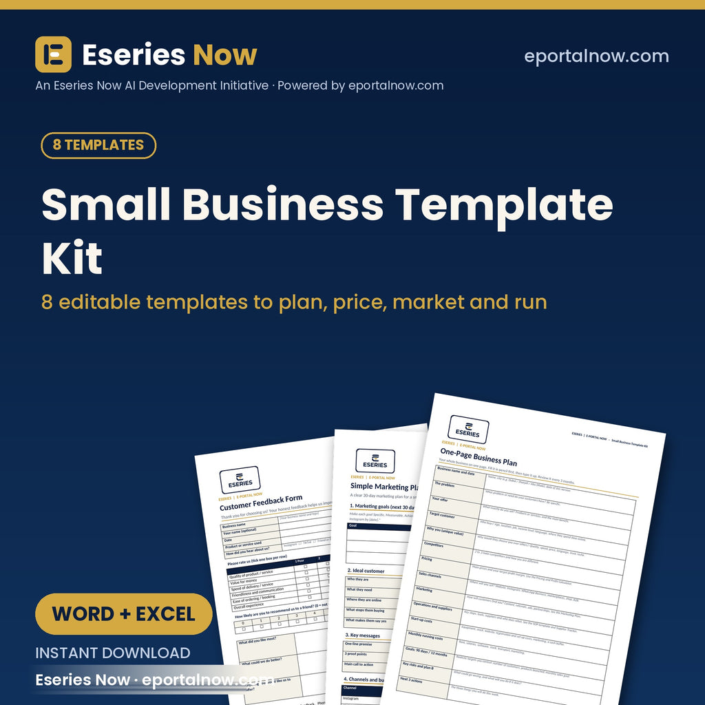 Small Business Templates Kit: 8 Editable Files – cover image, Eseries Now