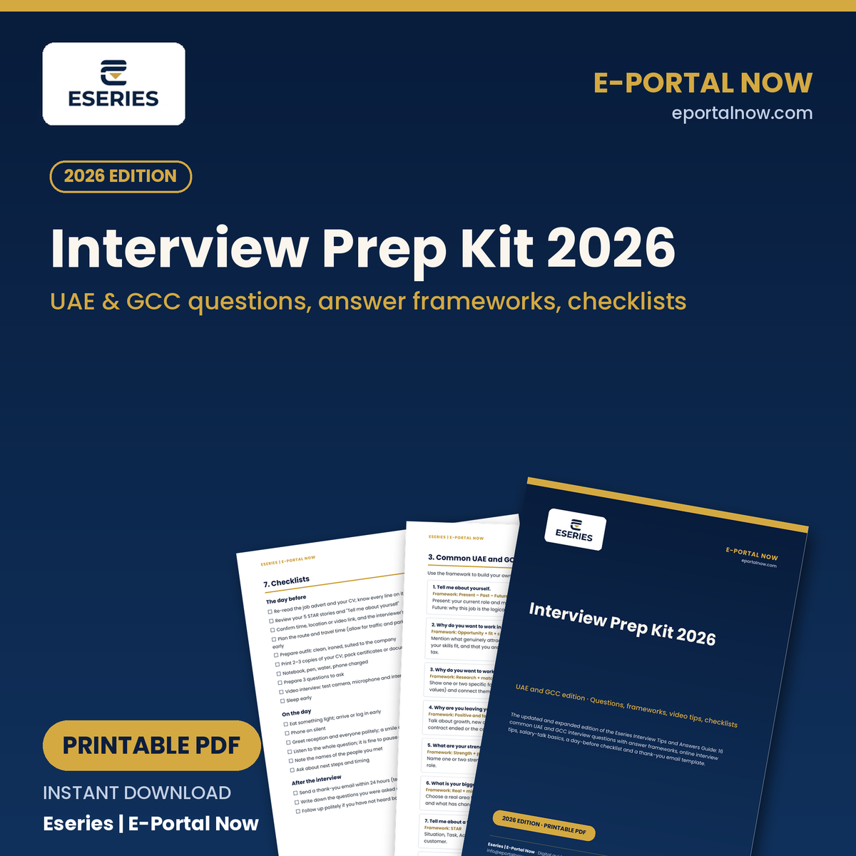 Eseries Interview Prep Kit 2026 by E-Portal Now: UAE and GCC interview questions, answer frameworks and checklists