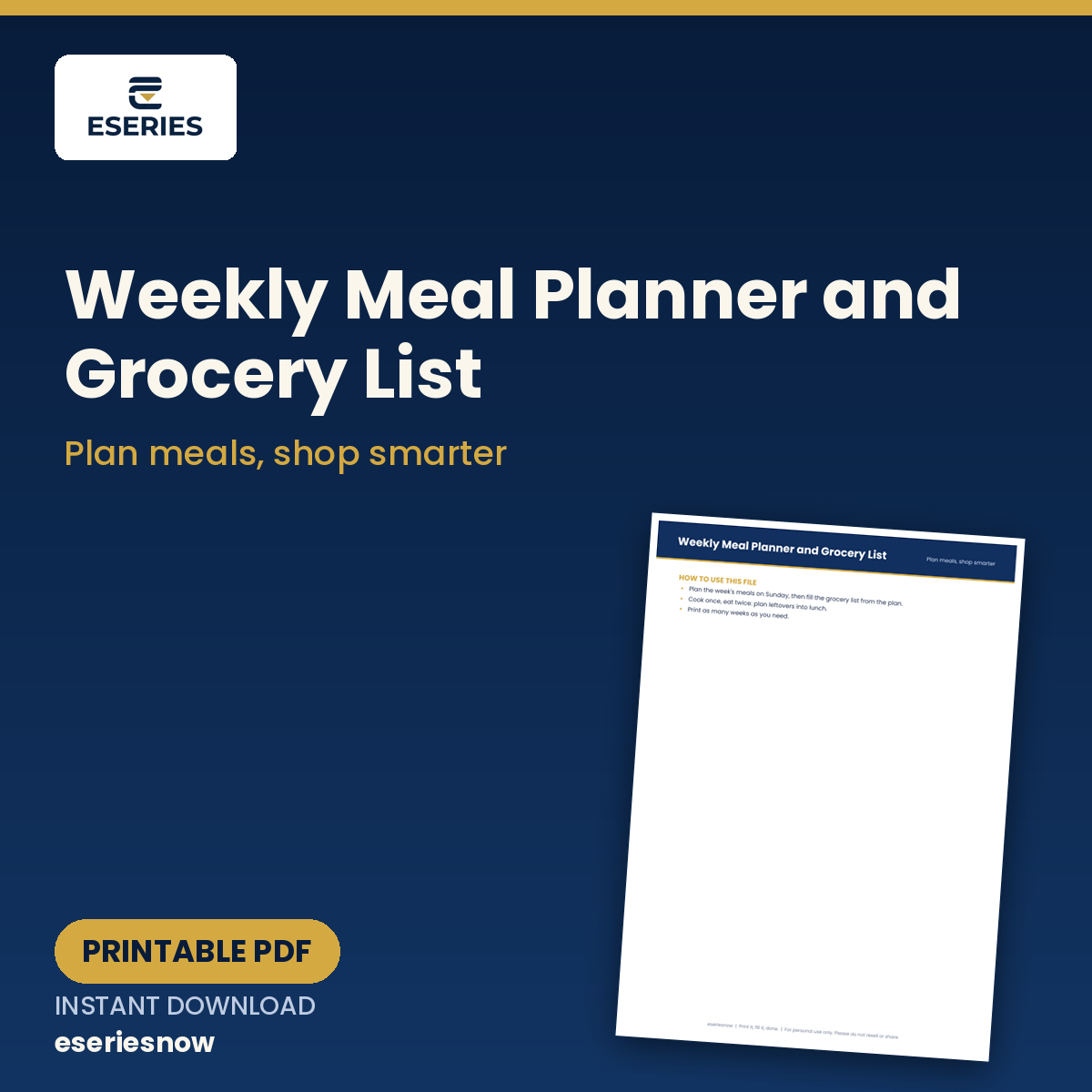 Weekly Meal Planner and Grocery List (Printable PDF) cover