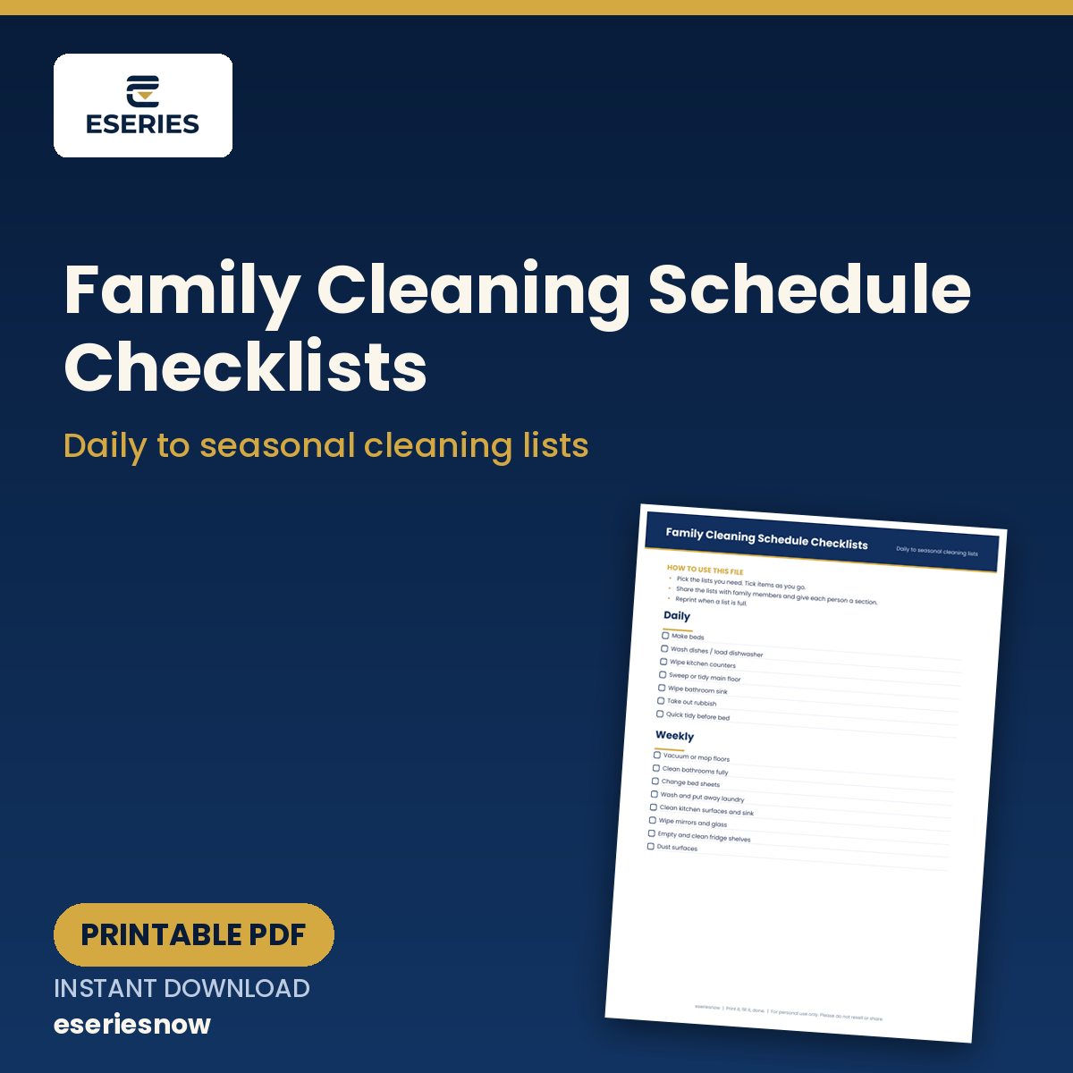 Family Cleaning Schedule Checklists (Printable PDF) cover