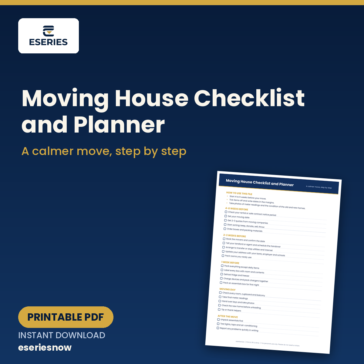 Moving House Checklist and Planner (Printable PDF) cover