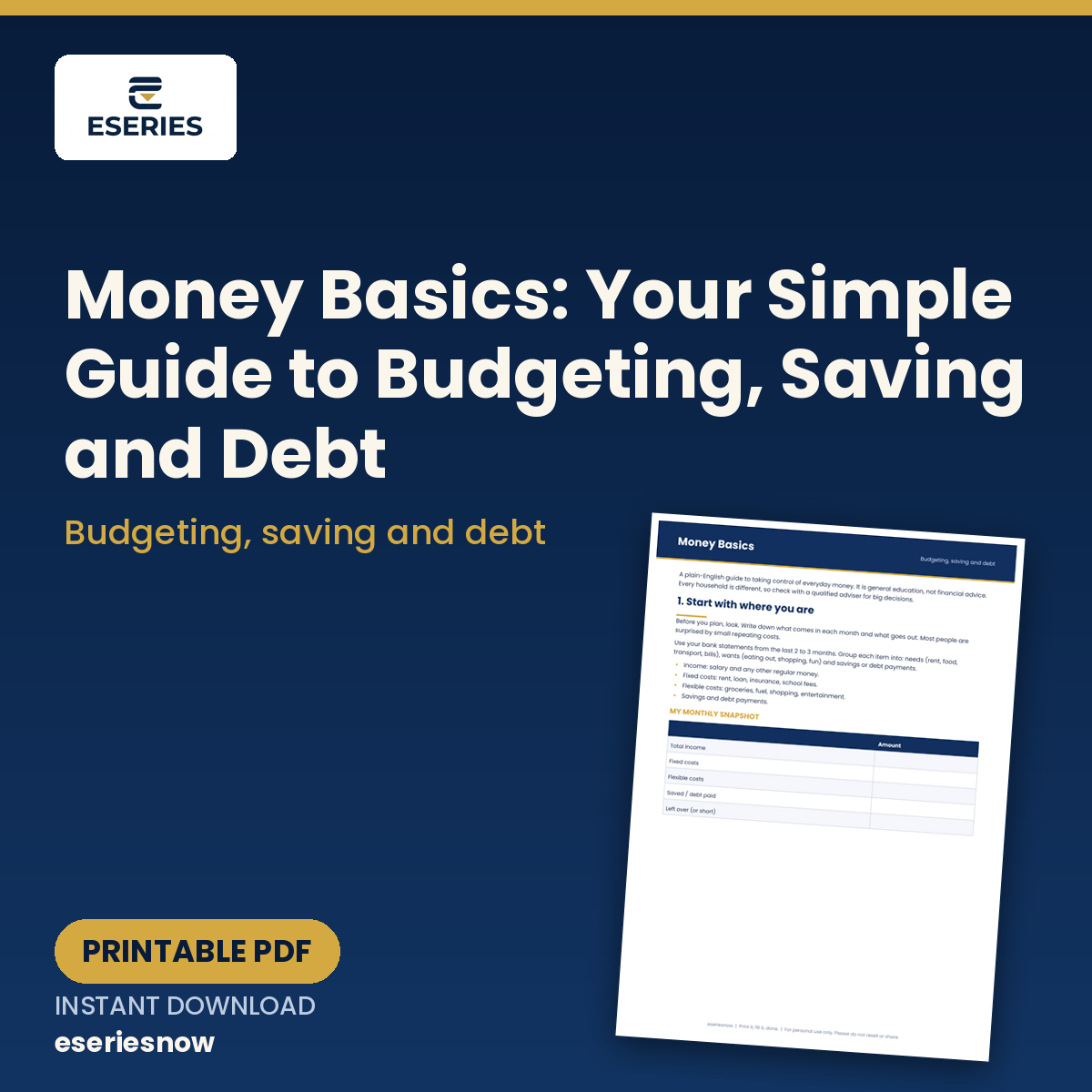 Money Basics: Your Simple Guide to Budgeting, Saving and Debt (Printable PDF) cover