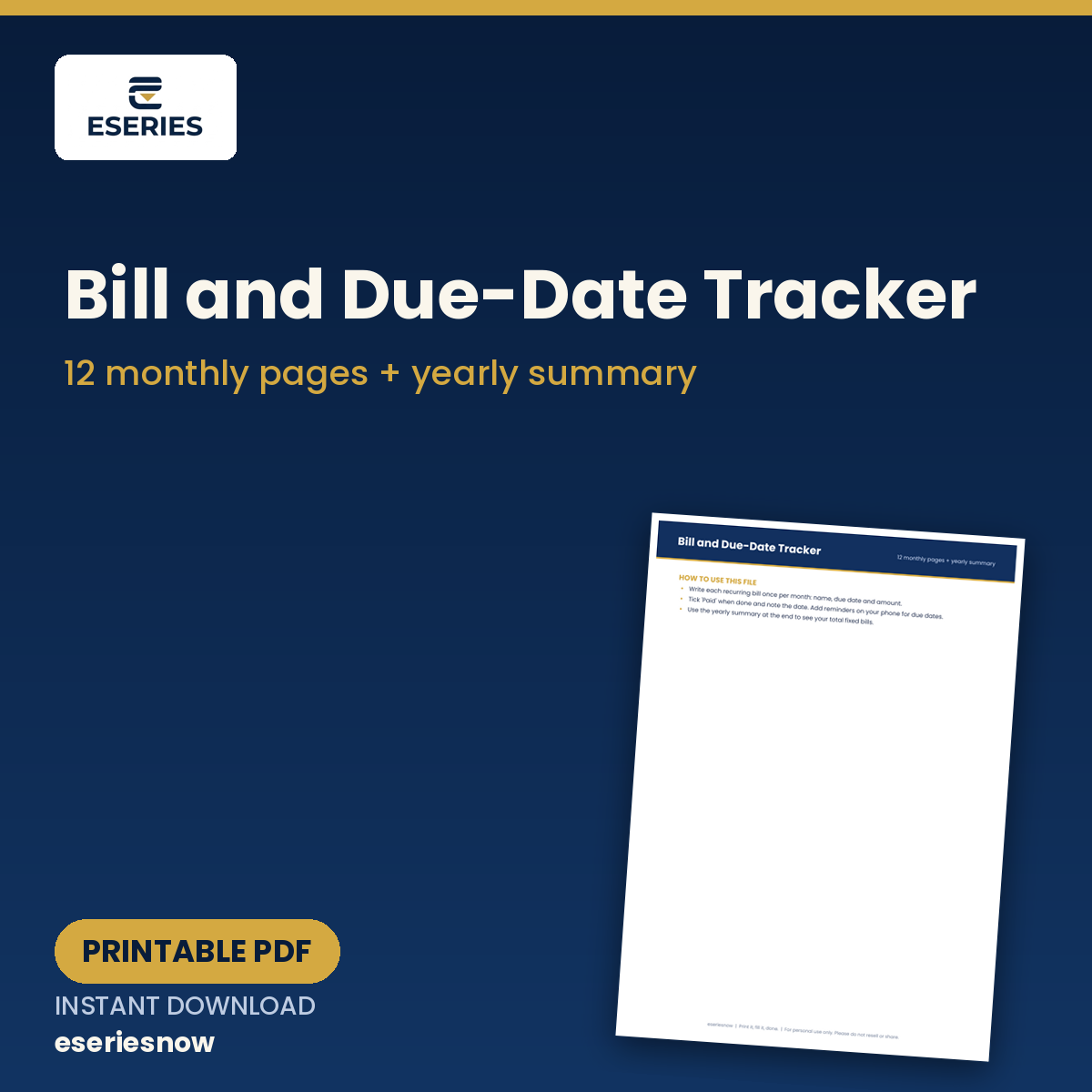 Bill and Due-Date Tracker (Printable PDF) cover
