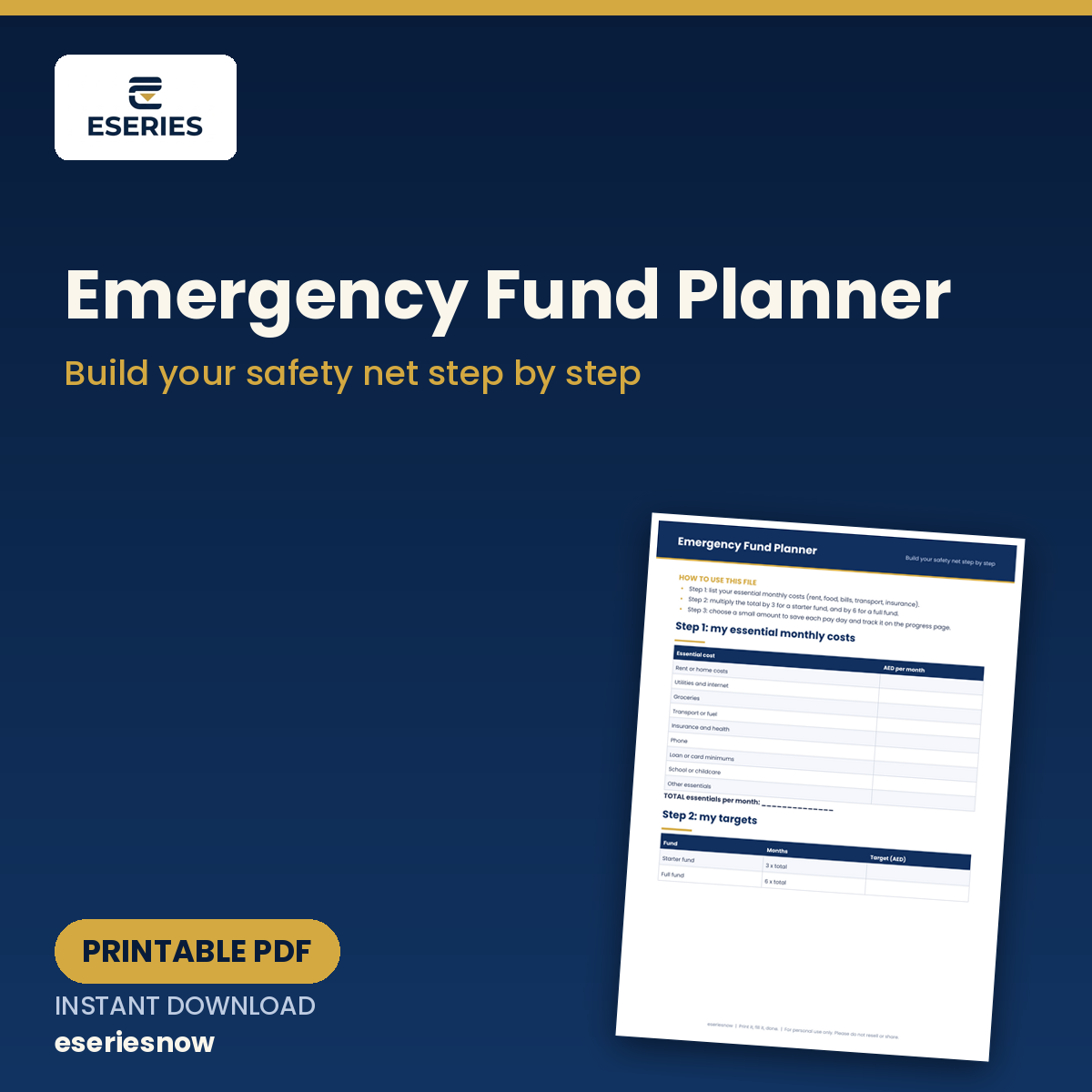 Emergency Fund Planner (Printable PDF) cover