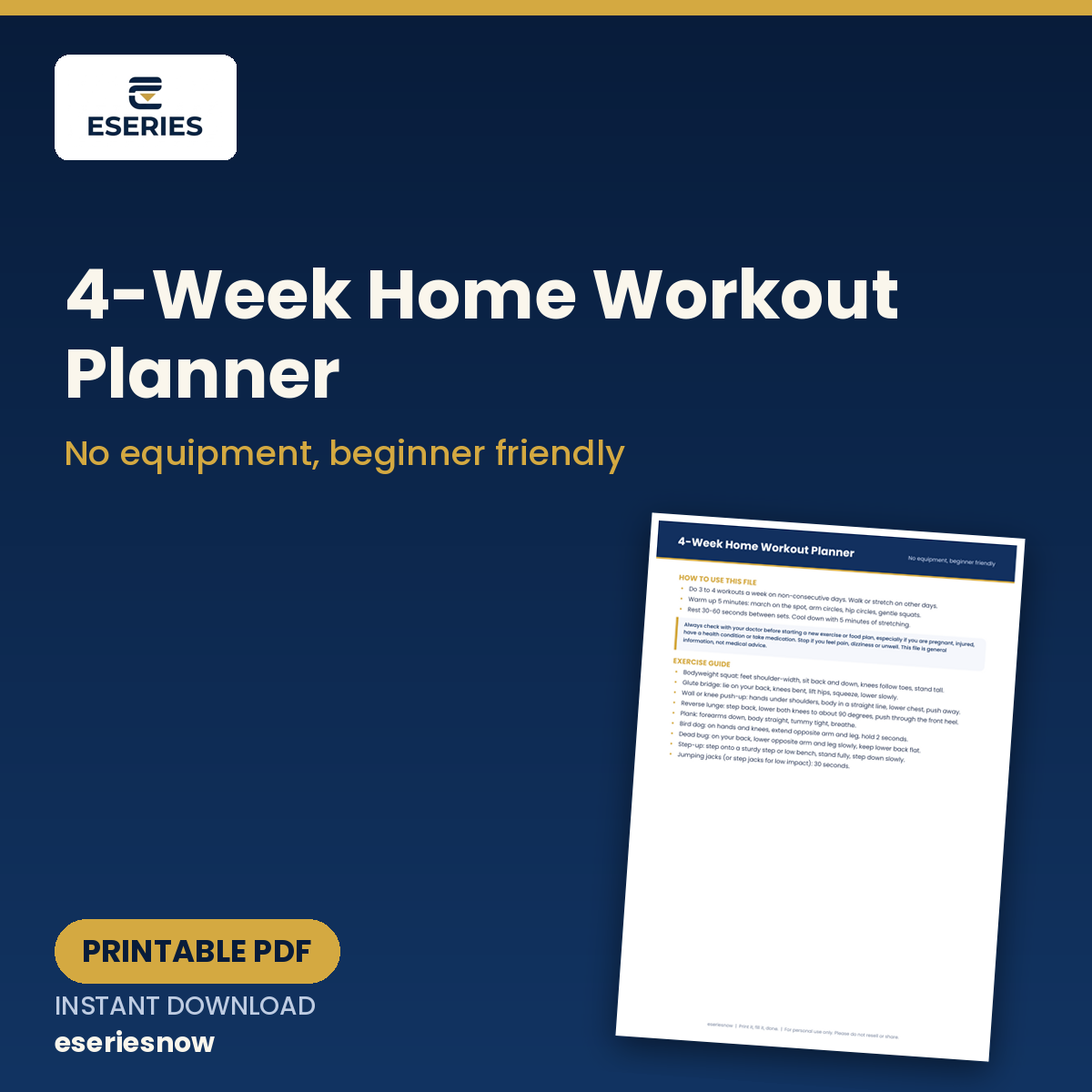 4-Week Home Workout Planner (Printable PDF) cover