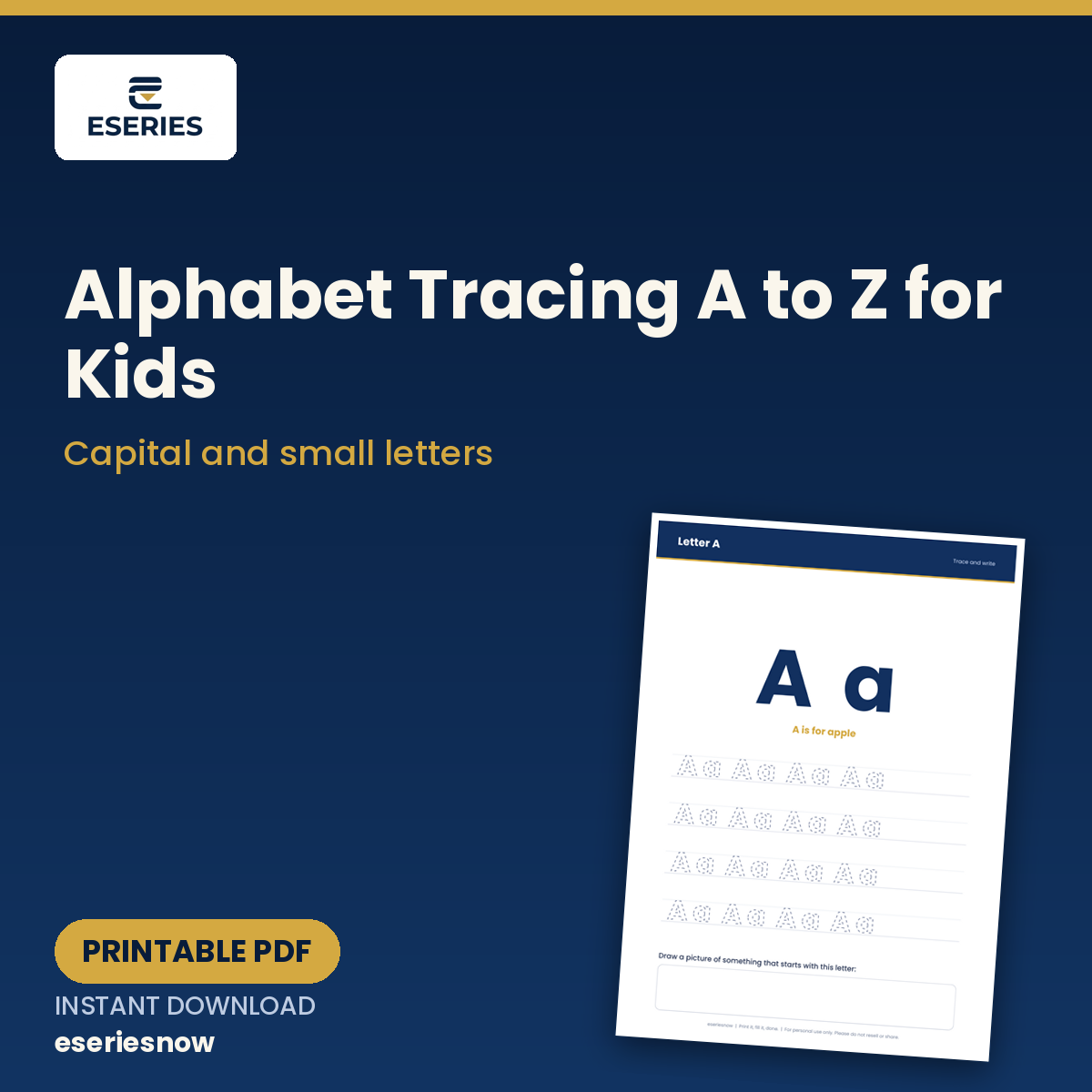 Alphabet Tracing A to Z for Kids (Printable PDF) cover