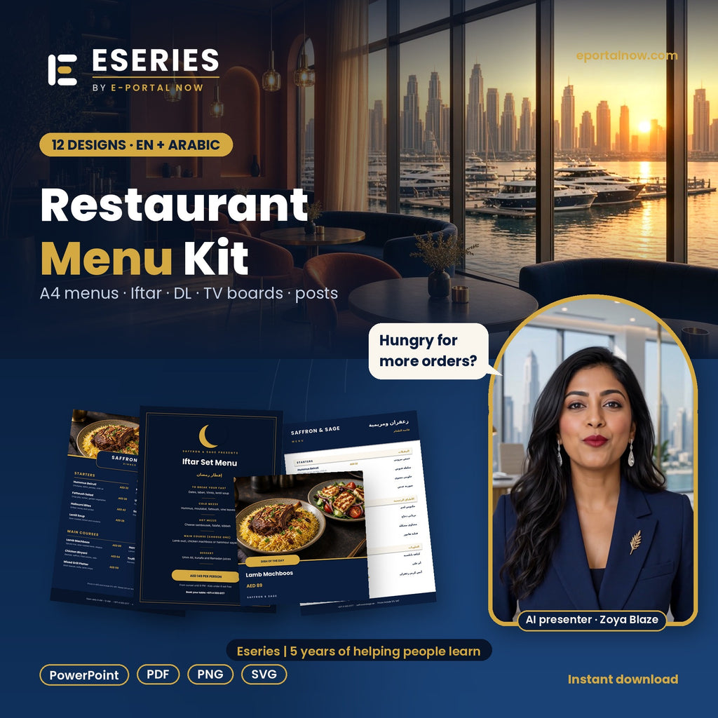Restaurant Menu Templates English & Arabic – cover image, Eseries Now