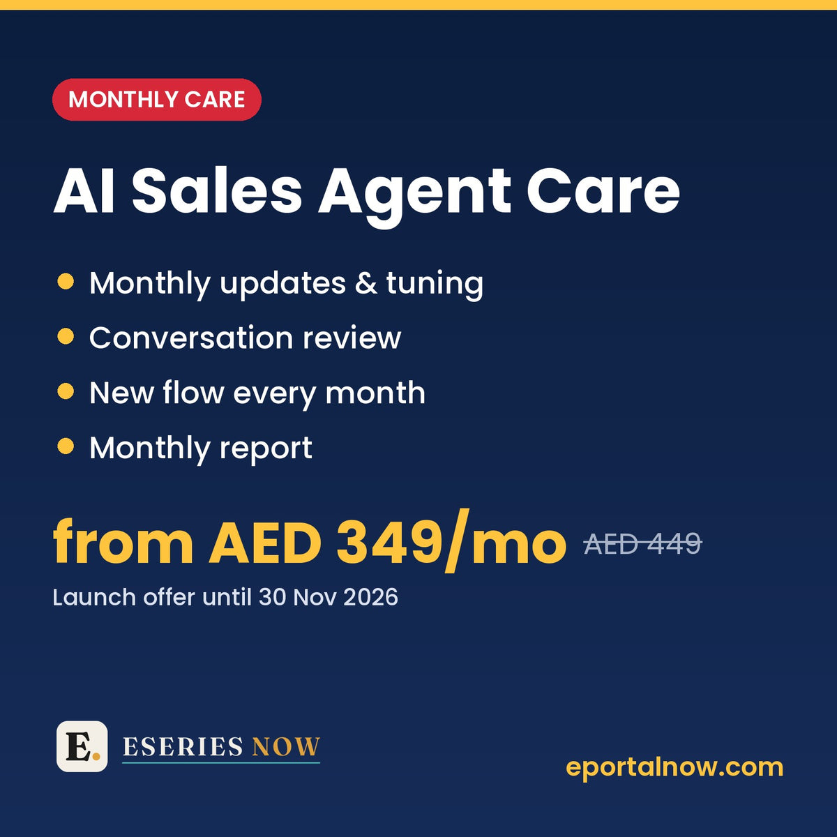 AI Sales Agent Care: Monthly Plan by Eseries Now