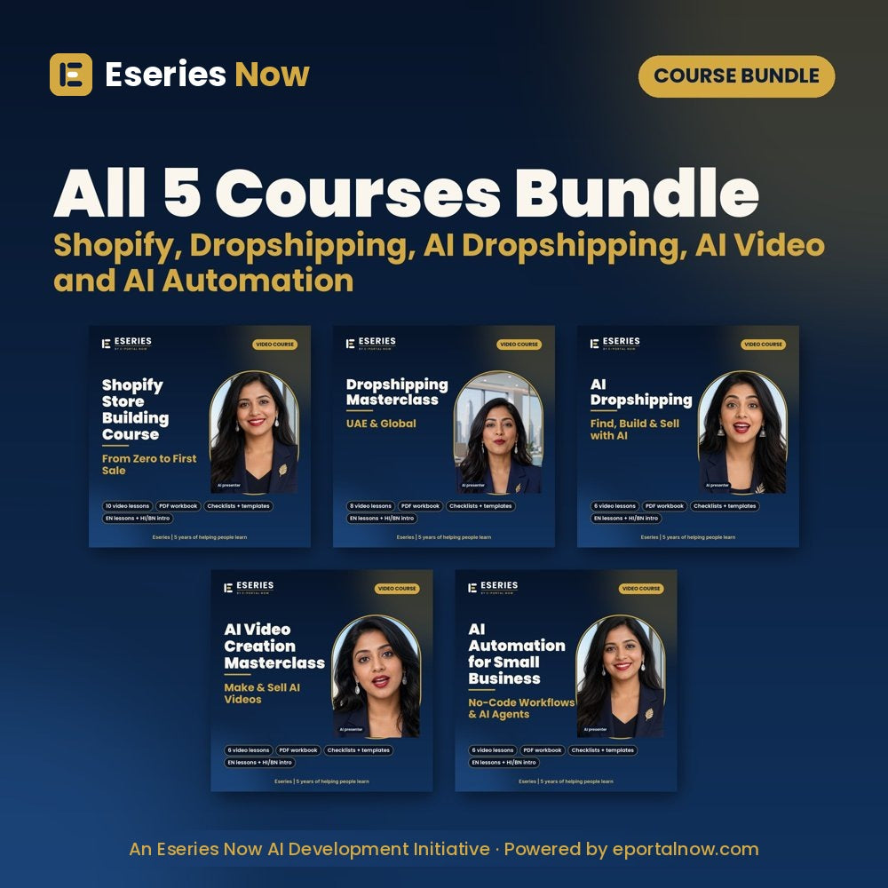 All 5 Video Courses Bundle: Shopify, AI & More – cover image, Eseries Now