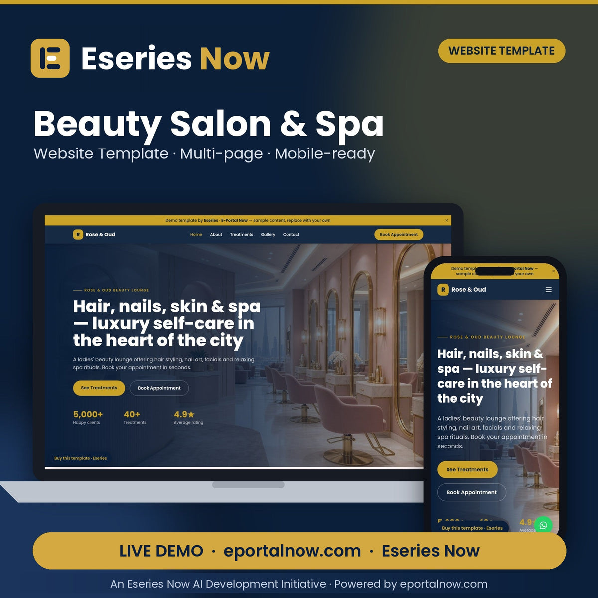 Beauty Salon & Spa Website Template – cover image, Eseries Now
