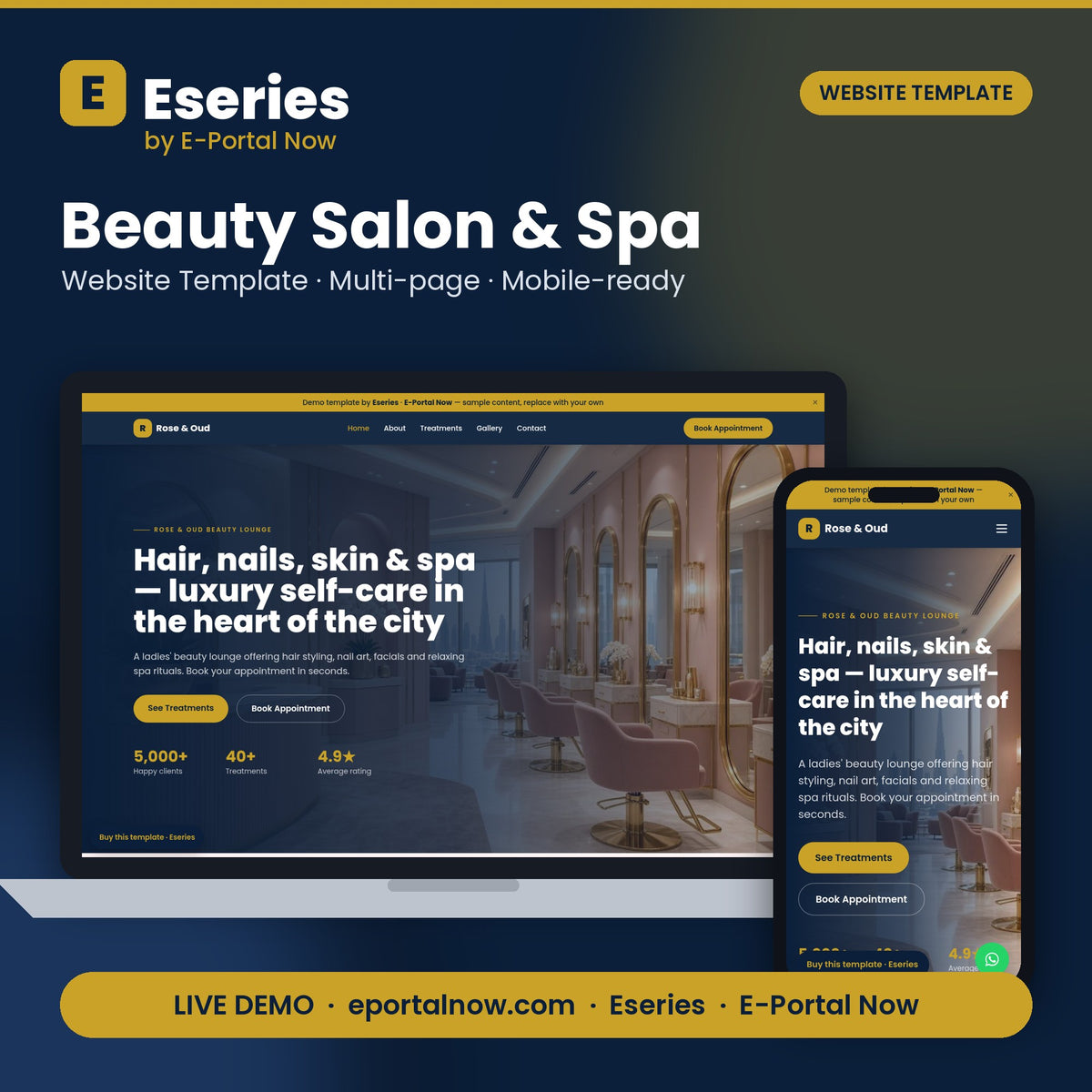 Beauty Salon & Spa Website Template — Eseries cover — Eseries · E-Portal Now