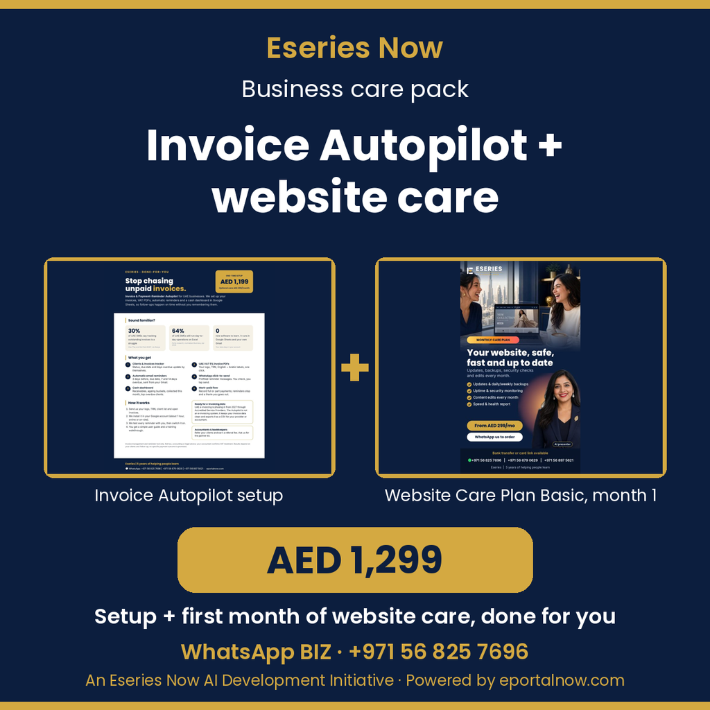 Business Care Pack: Invoicing + Website Care, Eseries Now