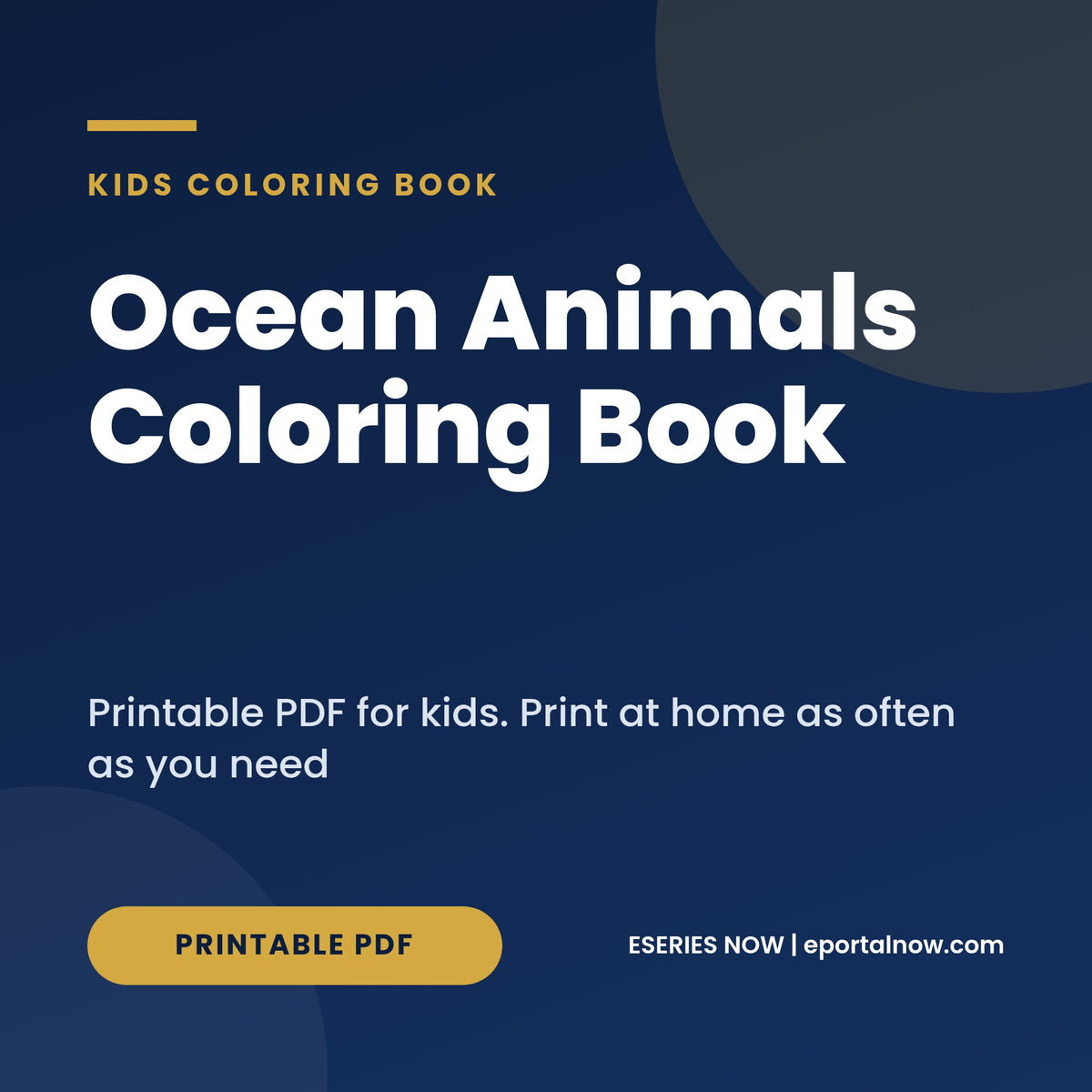 Ocean Animals Coloring Book, cover image, Eseries Now