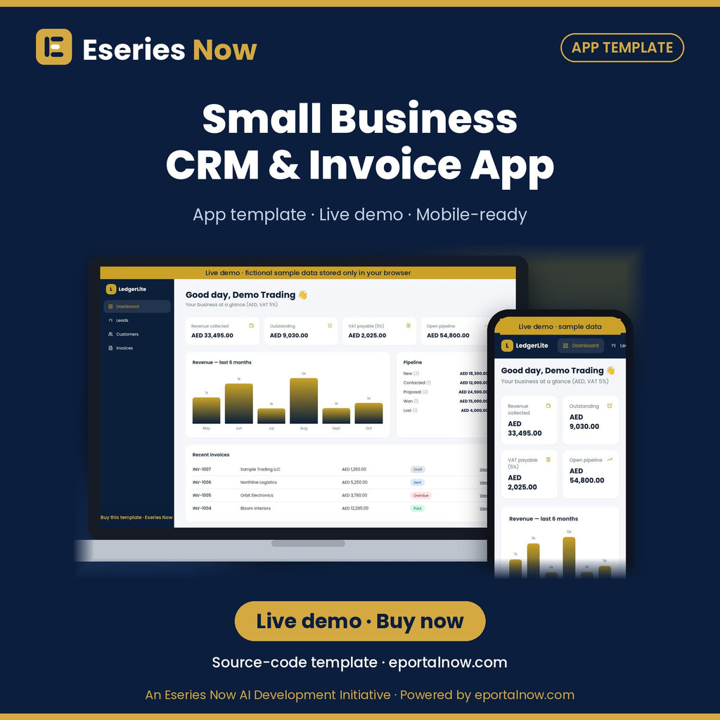 Small Business CRM & Invoice App Template, Eseries Now