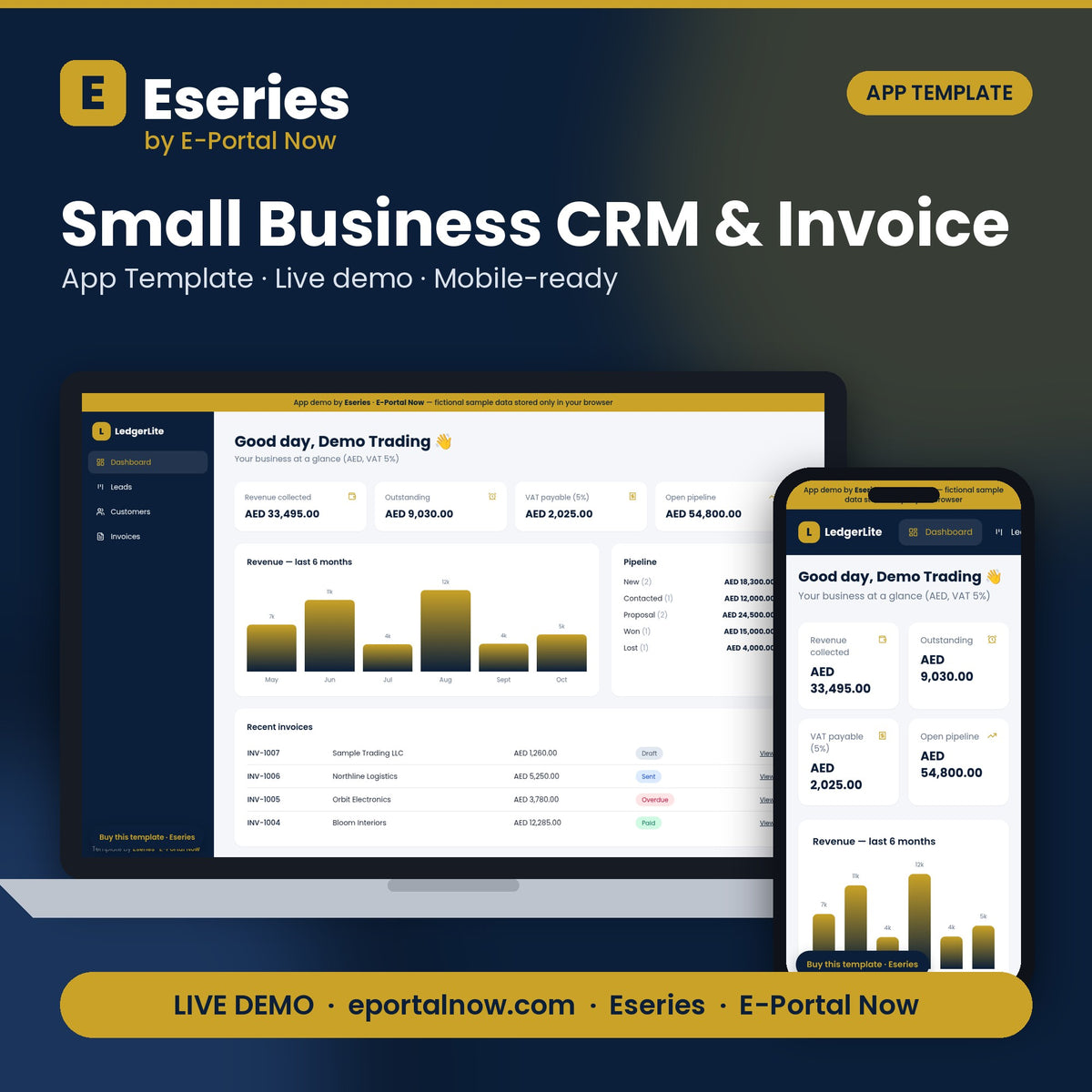 Small Business CRM & Invoice App Template — Eseries cover — Eseries · E-Portal Now