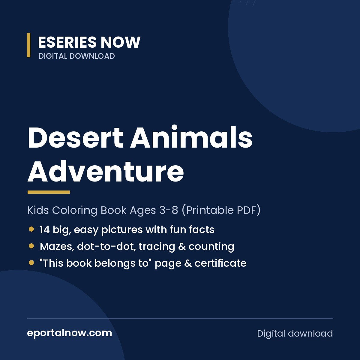 Desert Animals Adventure: Kids Coloring Book Ages 3-8 (Printable PDF) | Eseries Now