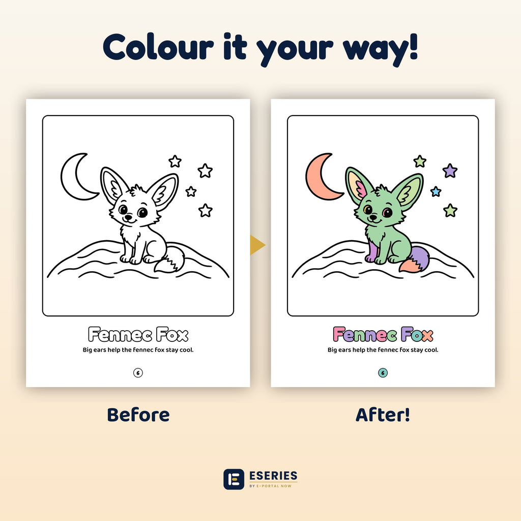 Desert Animals Adventure: before and after colouring