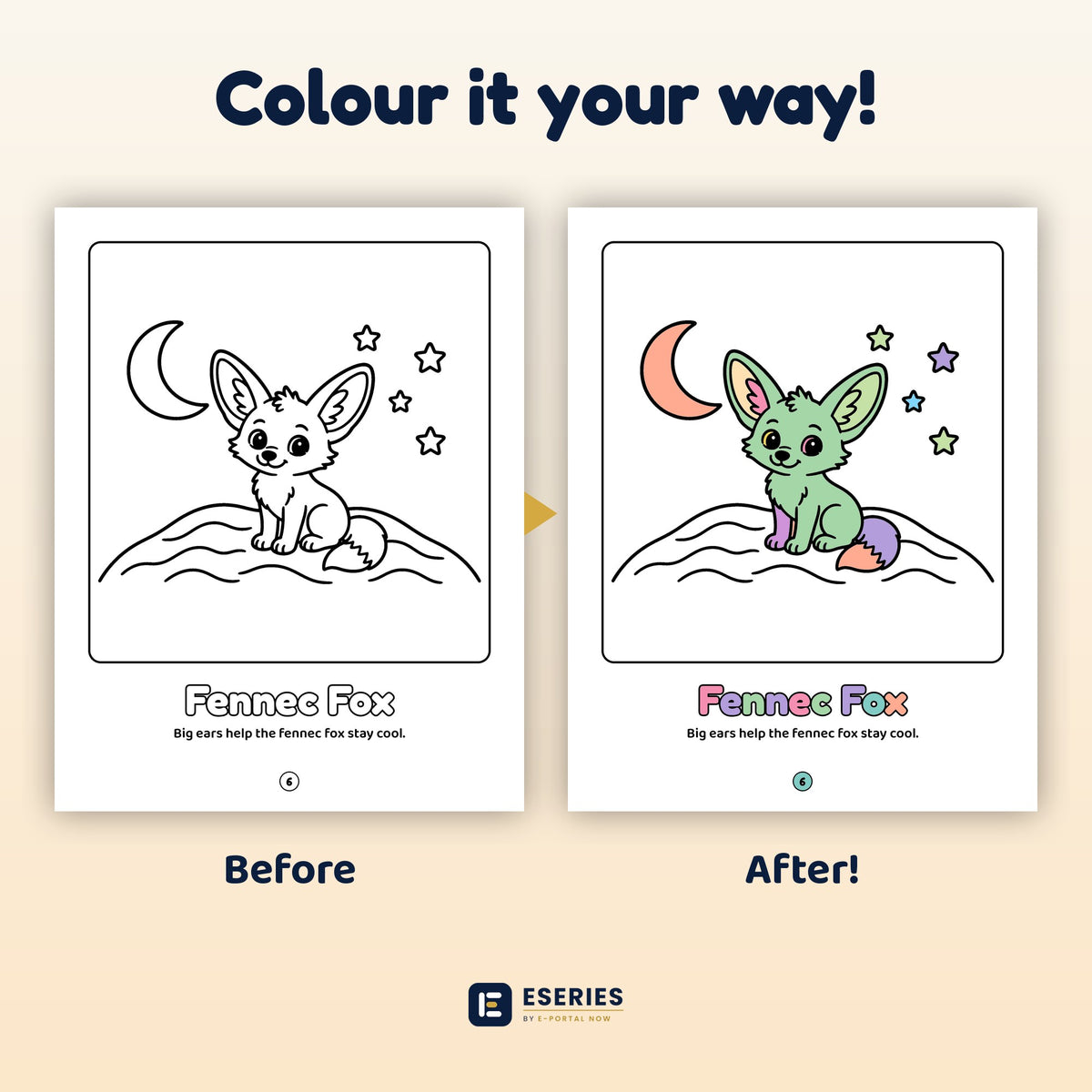 Desert Animals Adventure: before and after colouring