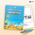 Desert Animals Adventure: book mockup with crayons