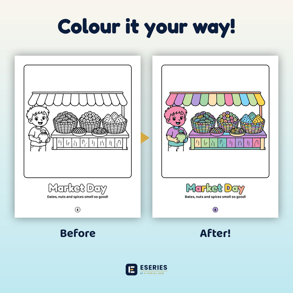 Dubai City Coloring Fun: before and after colouring