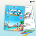 Dubai City Coloring Fun: book mockup with crayons