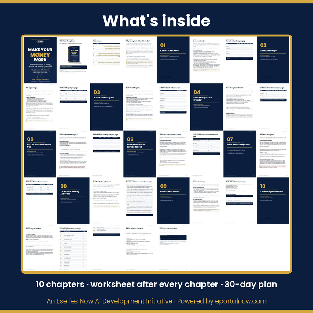 Inside pages of Make Your Money Work: 10 chapters with worksheets and a 30-day plan