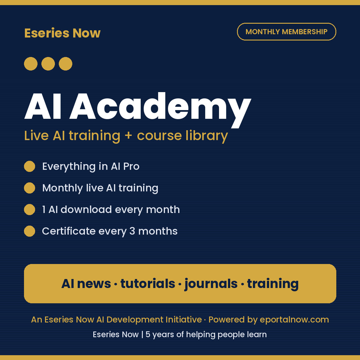 AI Academy Membership: Live AI Training – cover image, Eseries Now