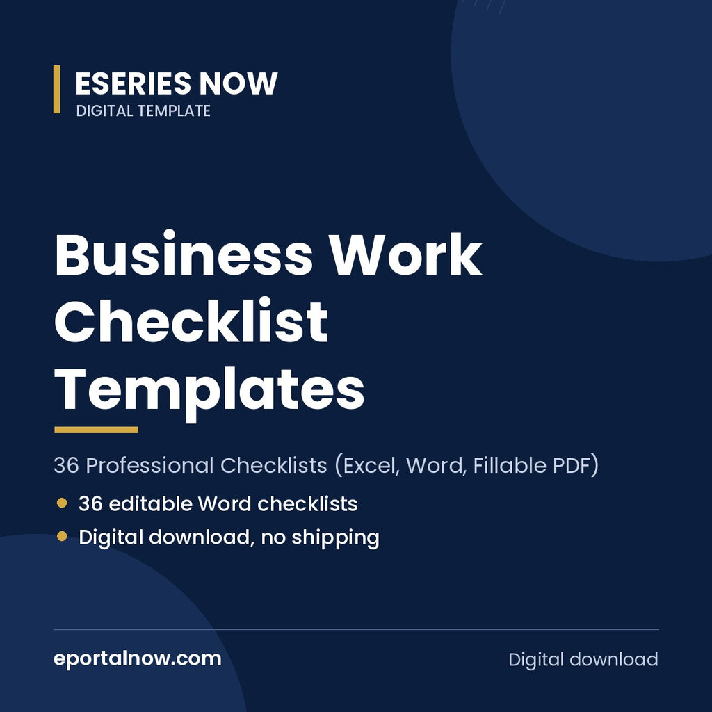 Business Work Checklist Templates: 36 Professional Checklists (Excel, Word, Fillable PDF) | Eseries Now