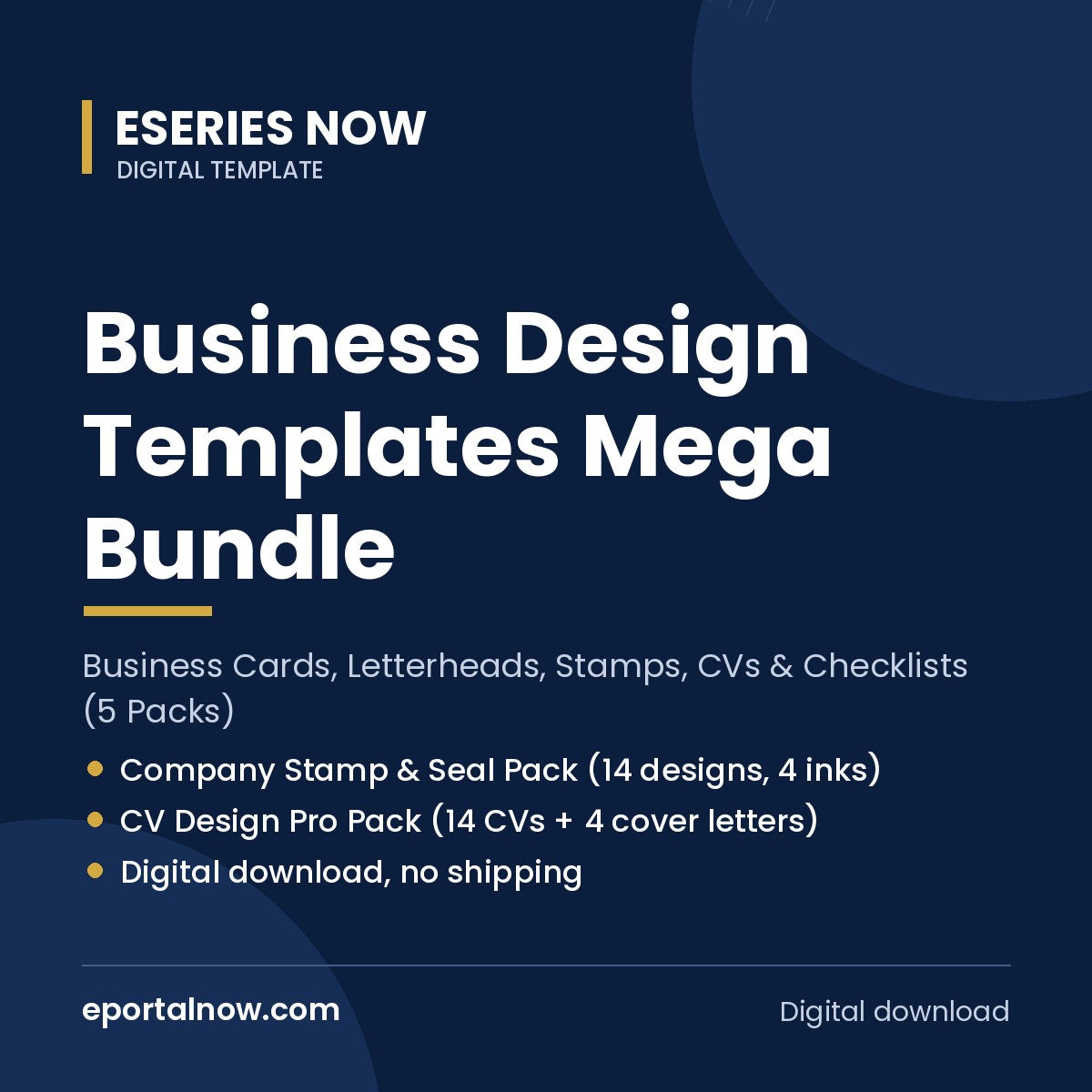 Business Design Templates Mega Bundle: Business Cards, Letterheads, Stamps, CVs & Checklists (5 Packs) | Eseries Now