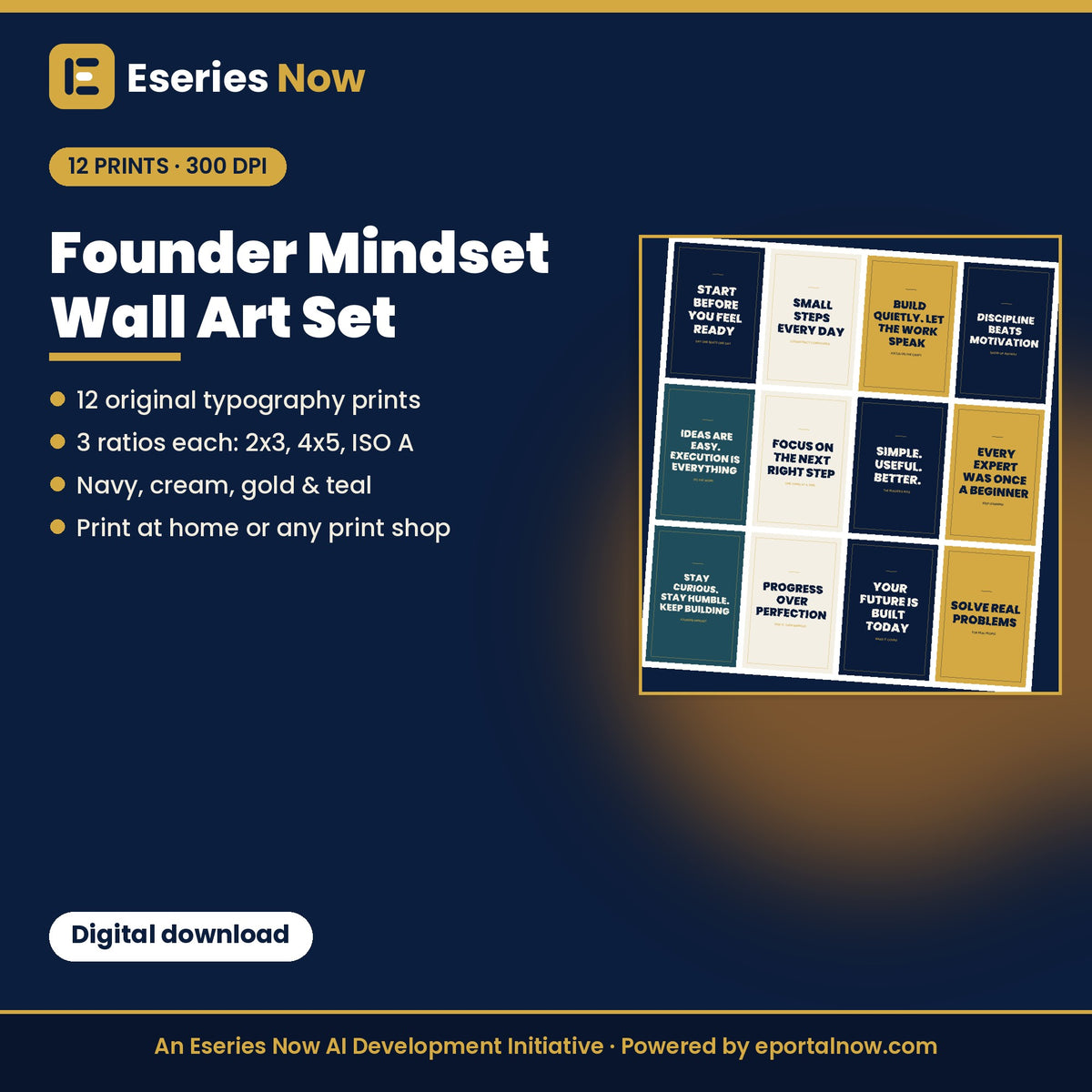 Founder Mindset Wall Art: 12 Printable Typography Posters by Eseries Now