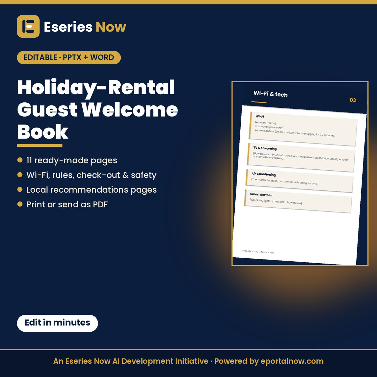Holiday-Rental Guest Welcome Book Template (Word + PowerPoint + PDF) by Eseries Now