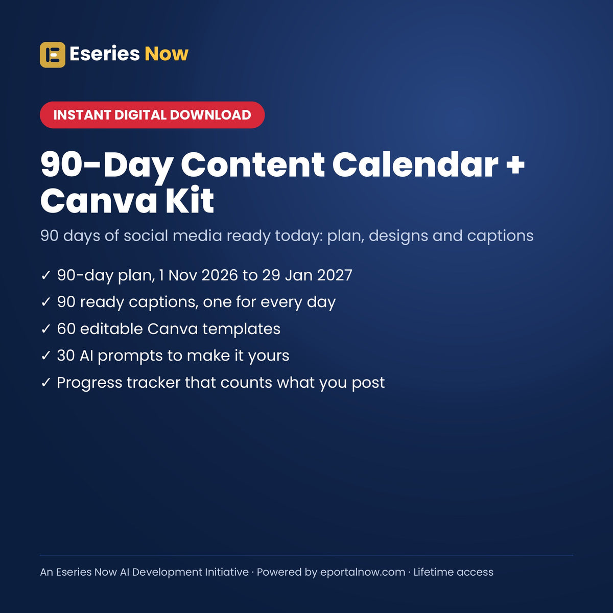 90-Day Content Calendar + Canva Kit cover