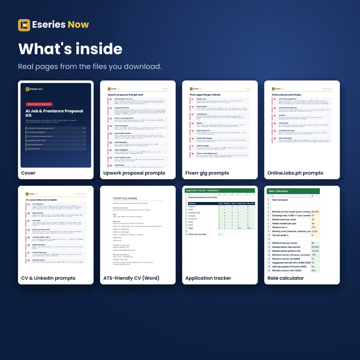 Inside pages of AI Job & Freelance Proposal Kit