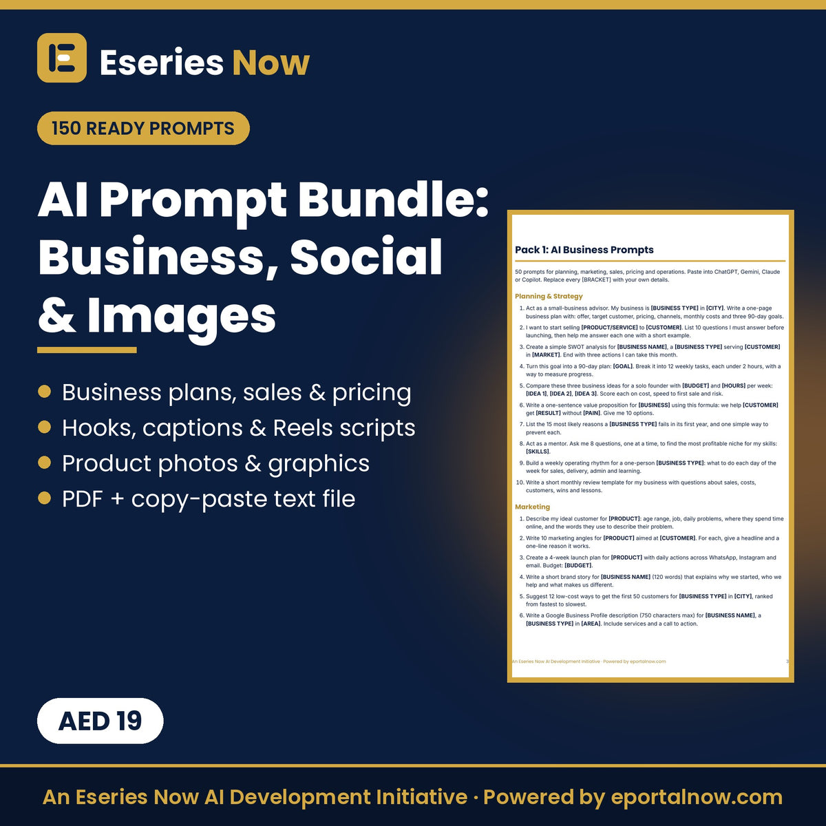 AI Prompt Bundle: 150 prompts for business, social media and image generation, AED 19