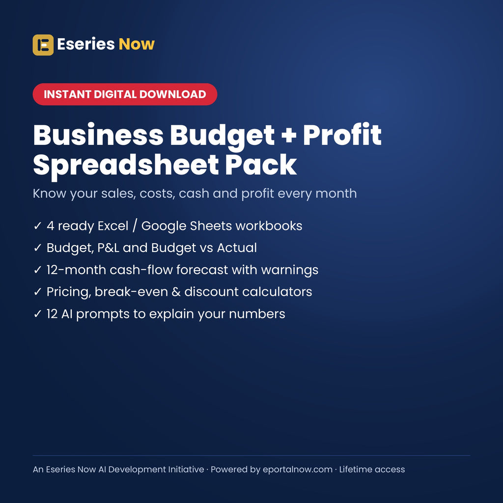 Business Budget + Profit Spreadsheet Pack cover