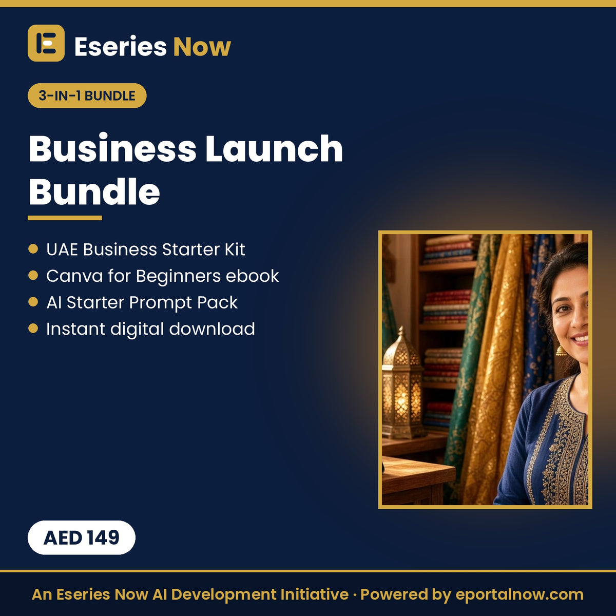 Business Launch Bundle: UAE Business Starter Kit, Canva for Beginners ebook and AI Starter Prompt Pack, AED 149