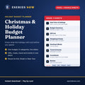 Christmas and Holiday Budget Planner for Excel and Google Sheets by Eseries Now, showing its sheets