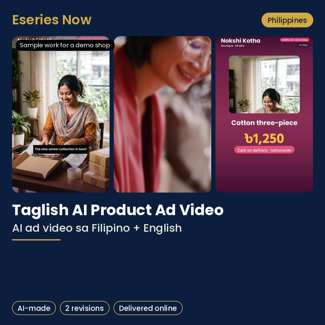 Eseries Now AI content pack for Philippines online sellers, with sample work for a demo shop