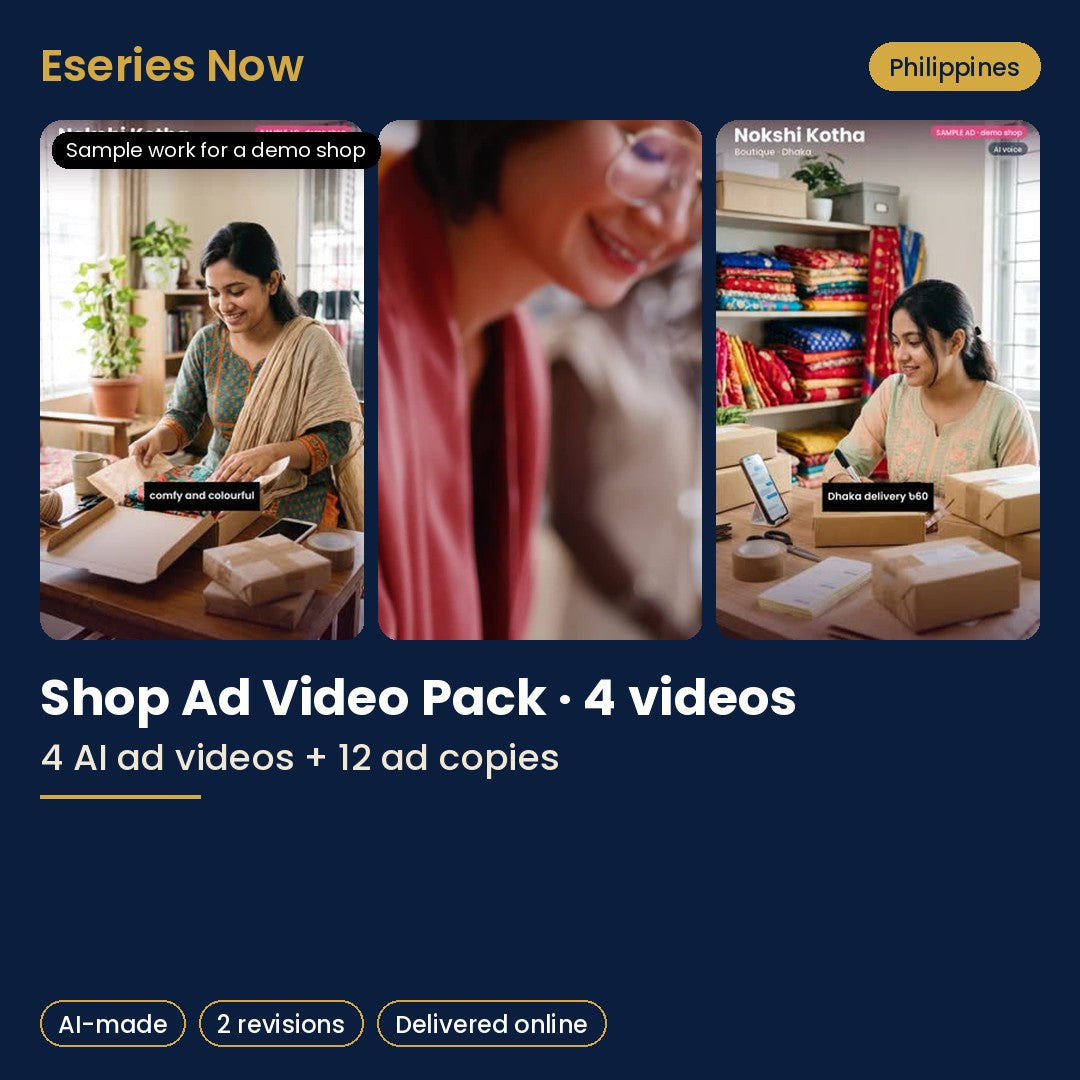 Eseries Now AI content pack for Philippines online sellers, with sample work for a demo shop