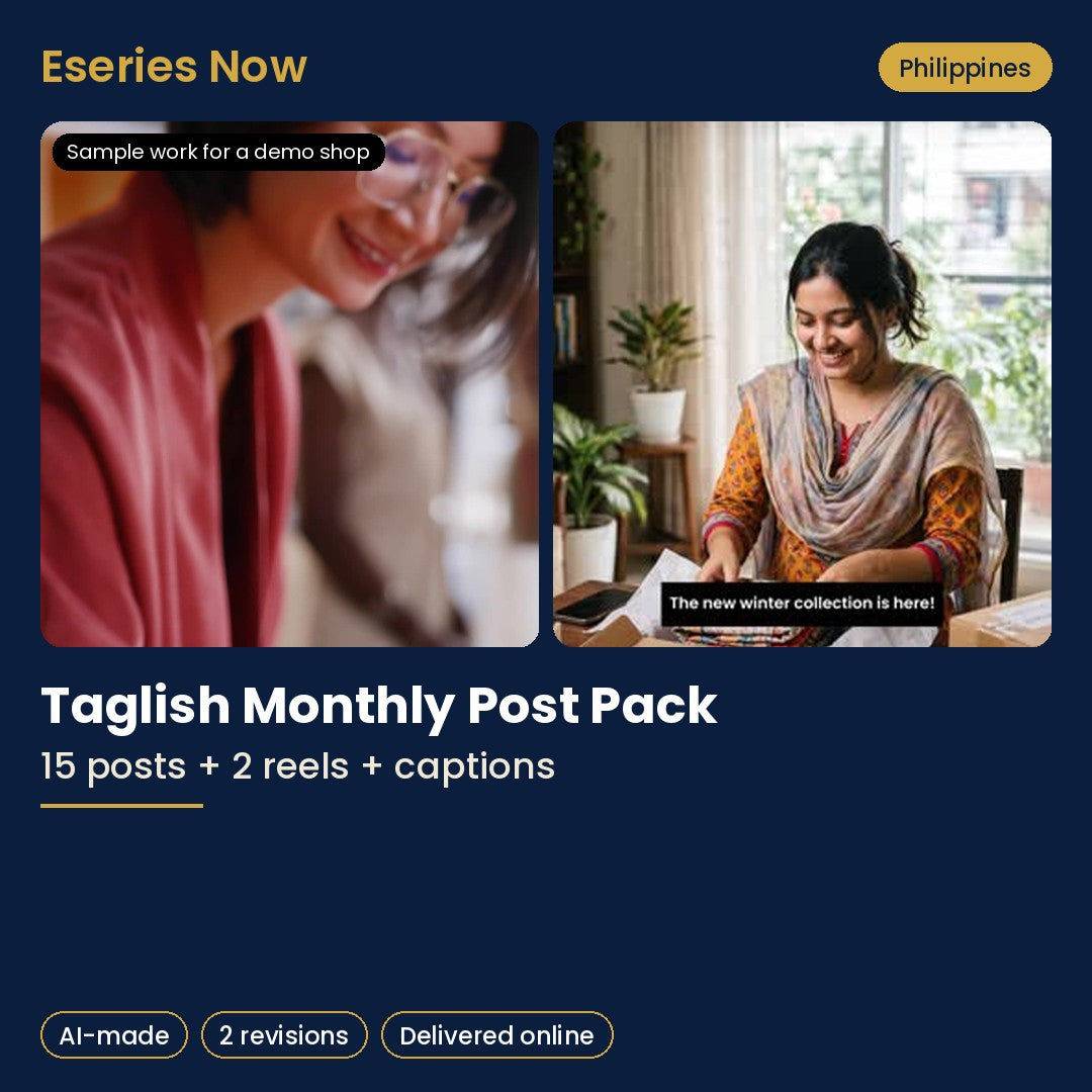 Eseries Now AI content pack for Philippines online sellers, with sample work for a demo shop