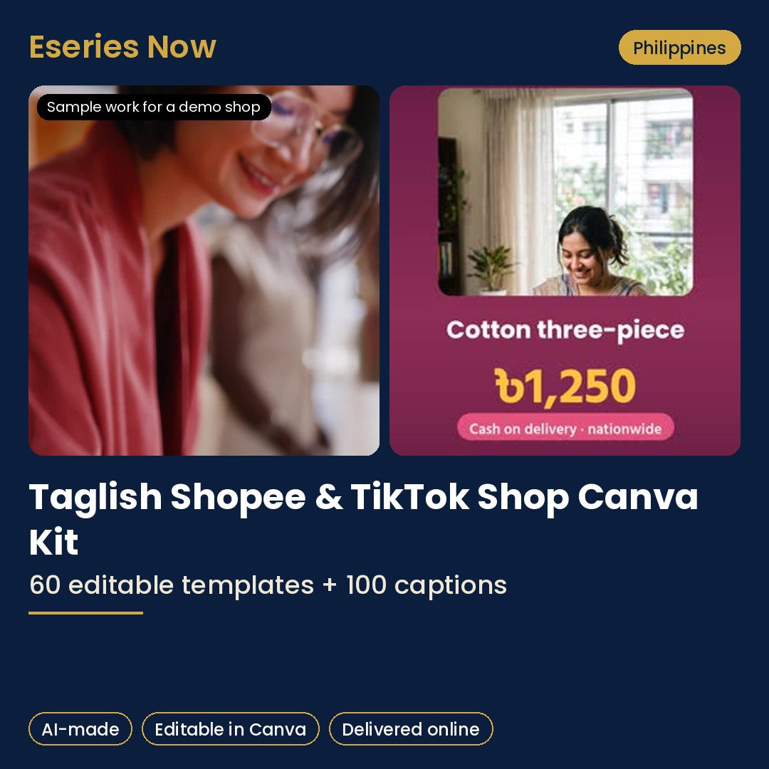 Eseries Now AI content pack for Philippines online sellers, with sample work for a demo shop