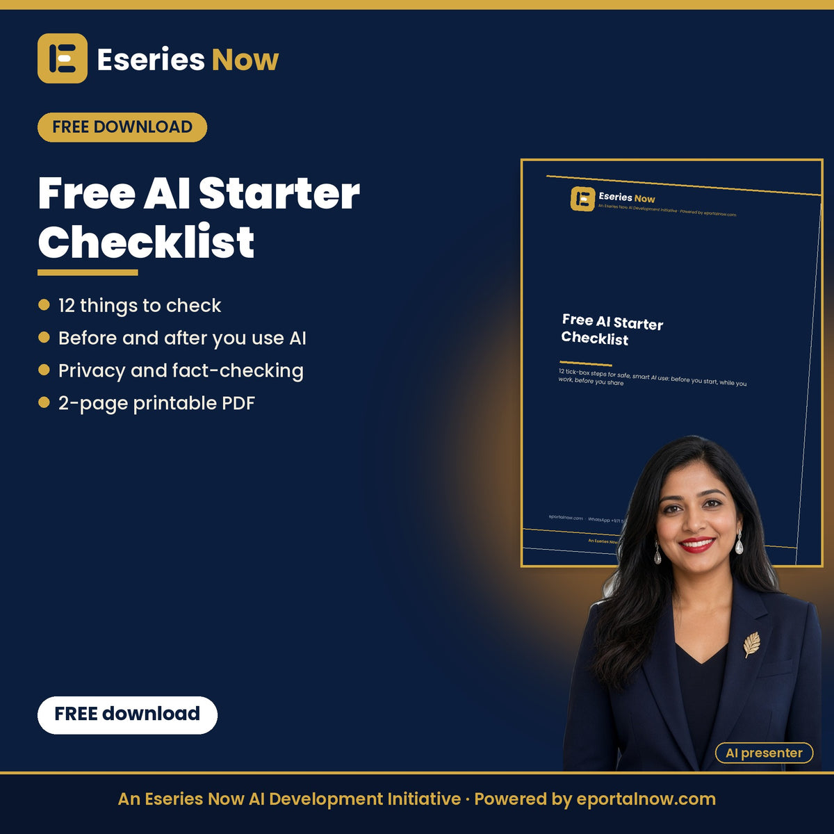 Free AI Starter Checklist: 12 Things to Do Before and After You Use AI (PDF) by Eseries Now