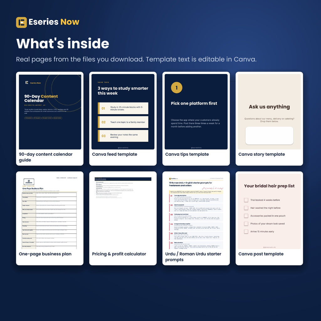 Eseries Now AI Freelancer & Business Toolkit (Pakistan): inside pages preview