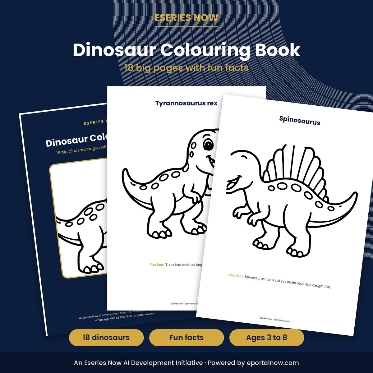 Dinosaur Colouring Book with Fun Facts (18 Pages, Printable PDF)