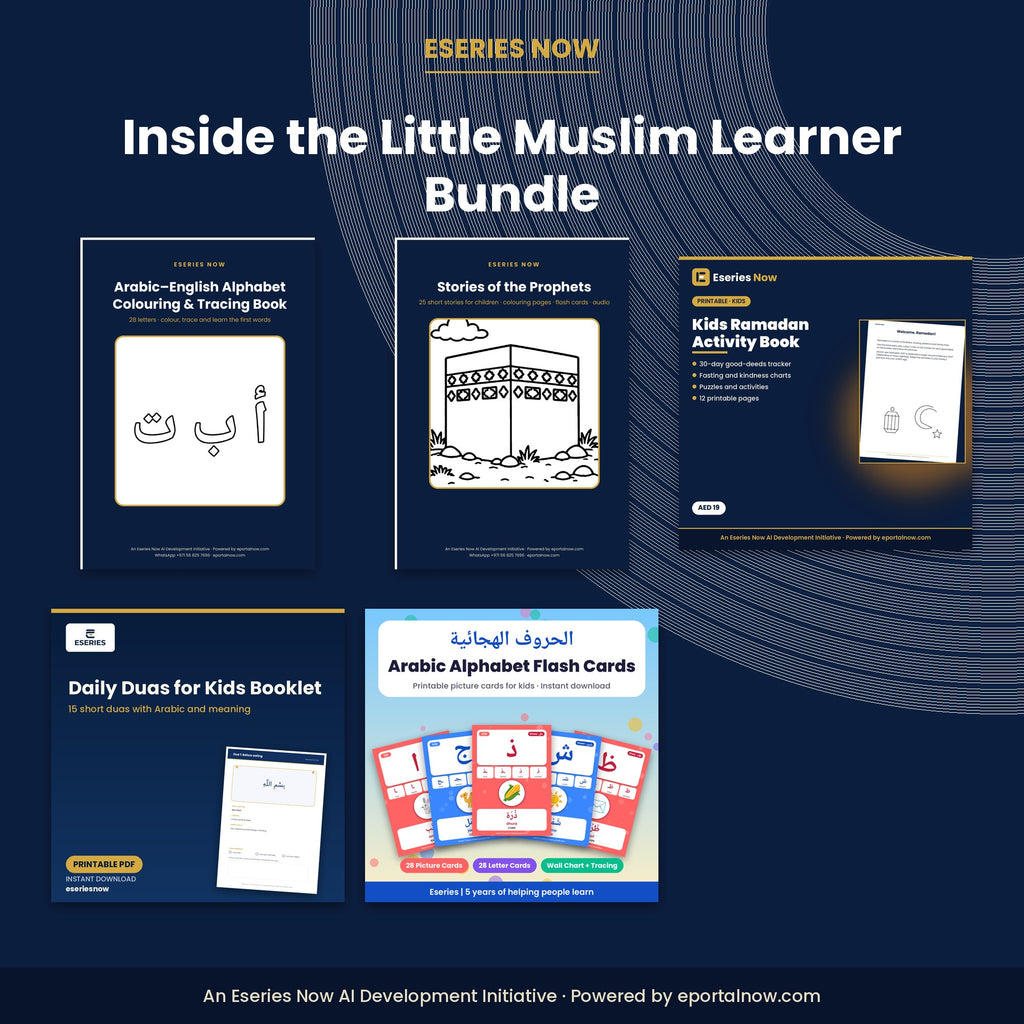 Inside preview: Little Muslim Learner Bundle: Arabic Alphabet, Prophet Stories, Ramadan, Duas & Flash Cards