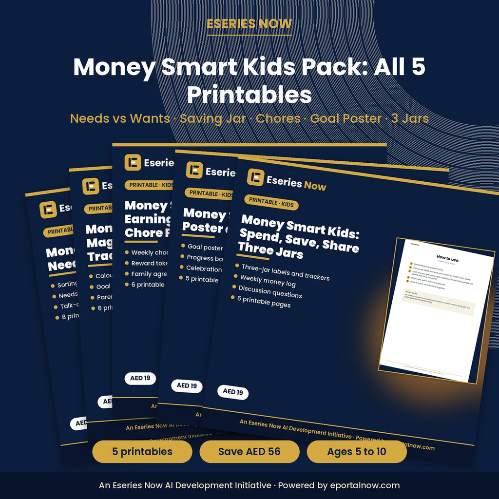Money Smart Kids Pack: All 5 Printables (Needs vs Wants, Saving Jar, Chores, Goal Poster, 3 Jars)