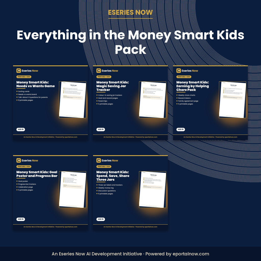 Inside preview: Money Smart Kids Pack: All 5 Printables (Needs vs Wants, Saving Jar, Chores, Goal Poster, 3 Jars)